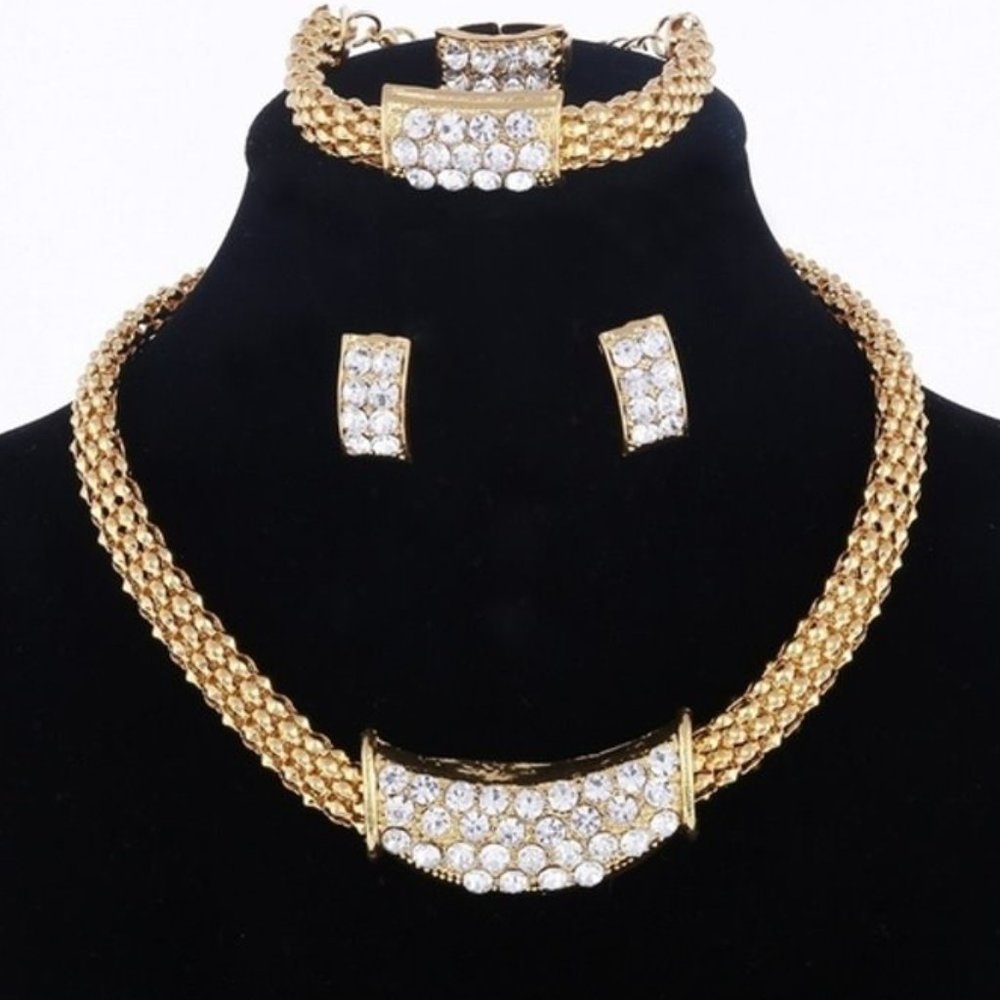 4 PCS Gold Rhinestone Necklace, Jewelry Set - Picture 2 of 8